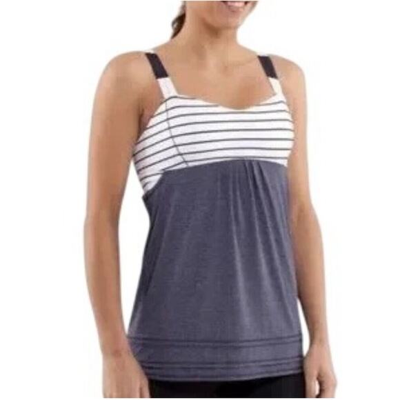 Lululemon Run Back On Track Tank Deep Indigo /Quiet Stripe White Deep Indigo 6 - Picture 1 of 9